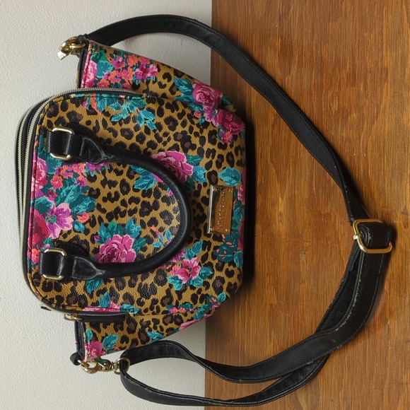 Betsey Johnson Handbags - Betsy Johnson Satchel handbag leopard & flowers Bowler